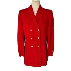 LN St. John Red Double Breasted Military Style Santana Knit Tweed Blazer  - 8